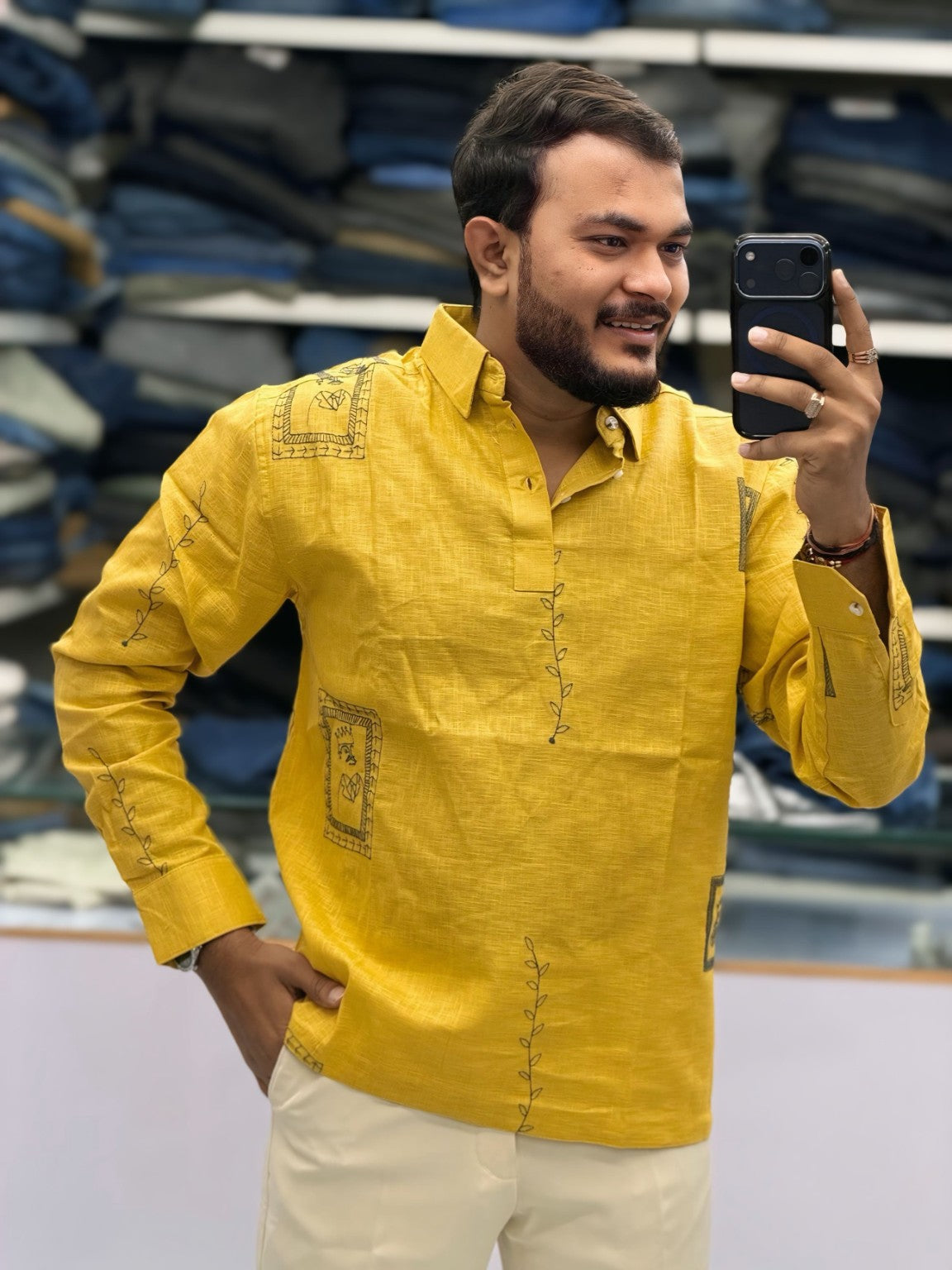 Men's Premium Yellow Embroidered Kurta Shirt | Stylish Festive Ethnic Wear