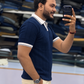 Men's Premium Navy Blue Ribbed Polo T-Shirt with White Contrast Collar and Sleeve Details