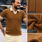 Men's Premium Brown Ribbed Polo T-Shirt with White Contrast Collar and Sleeve Details