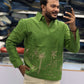 Men’s Leaf Green Tropical Landscape Embroidered Kurta | Contemporary Festive Shirt Style