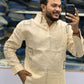 Men’s Ivory Cream Printed Kurta Shirt | Contemporary Ethnic Wear with Artistic Detailing