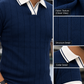 Men's Premium Navy Blue Ribbed Polo T-Shirt with White Contrast Collar and Sleeve Details