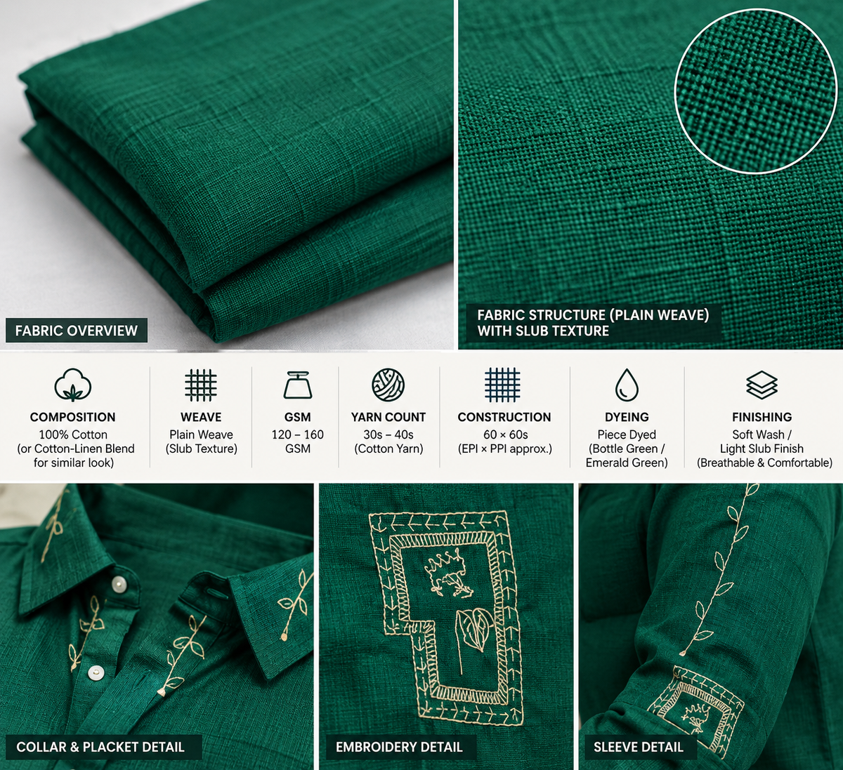 Men's Premium Green Embroidered Kurta Shirt | Stylish Ethnic Wear for Men