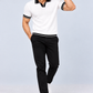 Men's Premium White Textured Polo T-Shirt with Black Collar & Contrast Trim