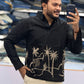 Men’s Midnight Black Tropical Palm Embroidered Kurta | Bold Contemporary Ethnic Wear