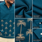 Men’s Teal Blue Palm Embroidered Kurta Shirt | Modern Resort-Inspired Ethnic Wear