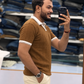 Men's Premium Brown Ribbed Polo T-Shirt with White Contrast Collar and Sleeve Details