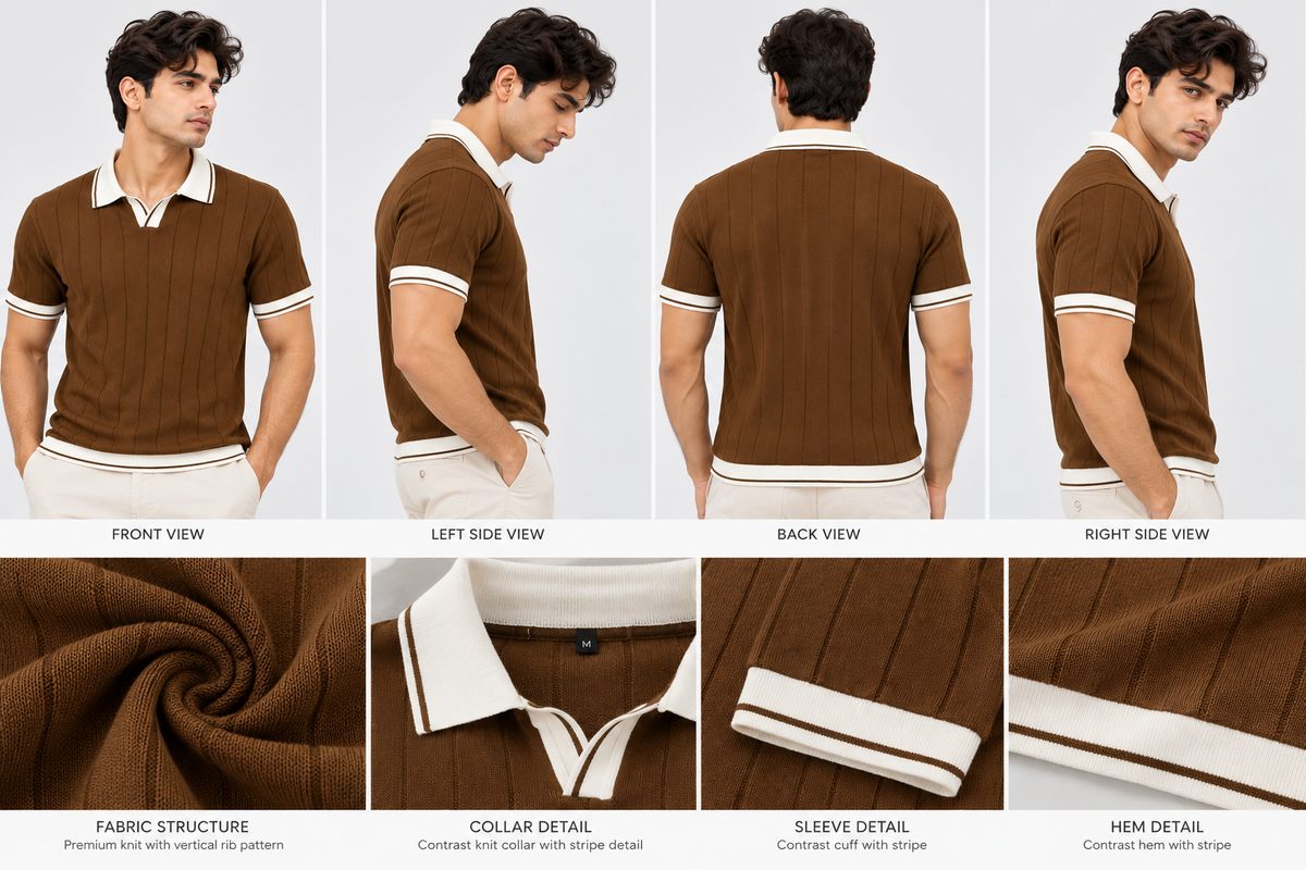 Cocoa Royale Textured Contrast Polo T-Shirt for Men
