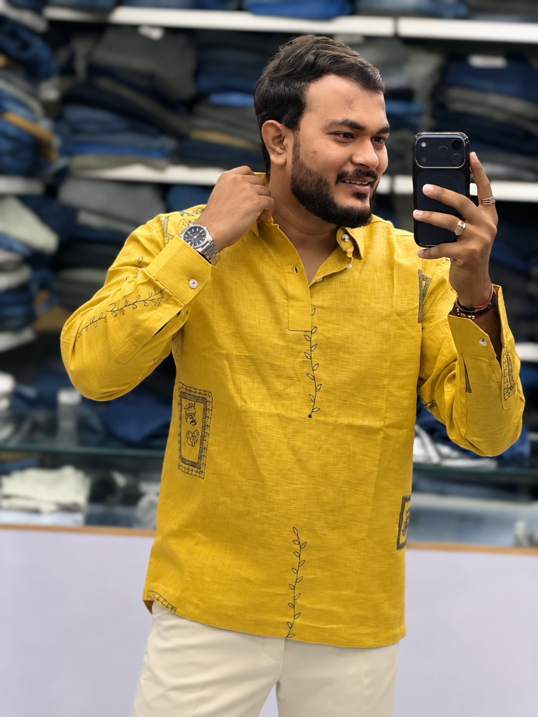 Men's Premium Yellow Embroidered Kurta Shirt | Stylish Festive Ethnic Wear