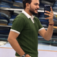 Men's Premium Olive Green Ribbed Polo T-Shirt with White Contrast Collar and Sleeve Details