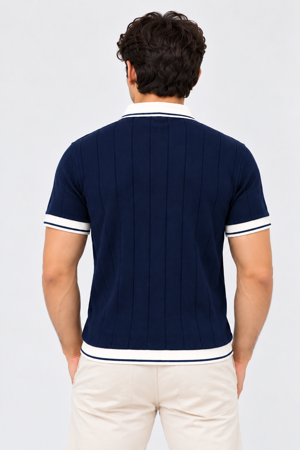 Midnight Crest Textured Contrast Polo T-Shirt for Men