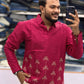 Men’s Wine Pink Palm Tree Embroidered Kurta | Contemporary Festive Wear for Men