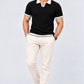 Noir Edge Contrast Trim Textured Polo T-Shirt for Men