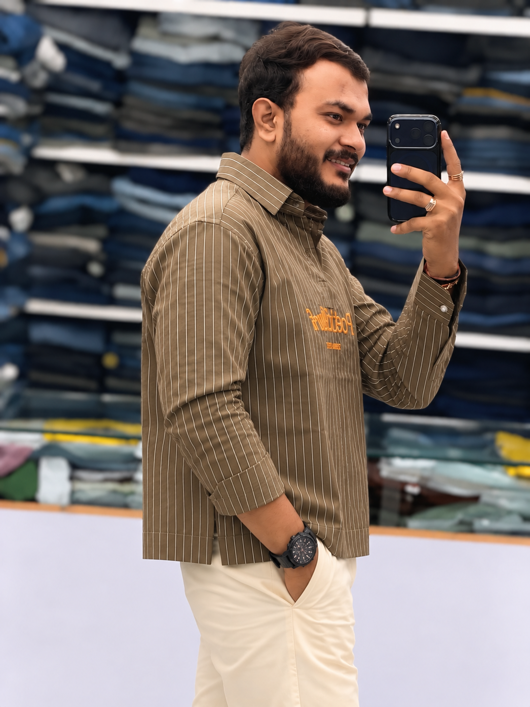 Men's Striped Cotton Kurta Style Shirt – Stylish Casual Ethnic Wear for Men