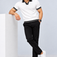 Men's Premium White Textured Polo T-Shirt with Black Collar & Contrast Trim