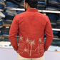 Men’s Coral Orange Tropical Palm Embroidered Kurta Shirt | Modern Resort-Inspired Ethnic Wear