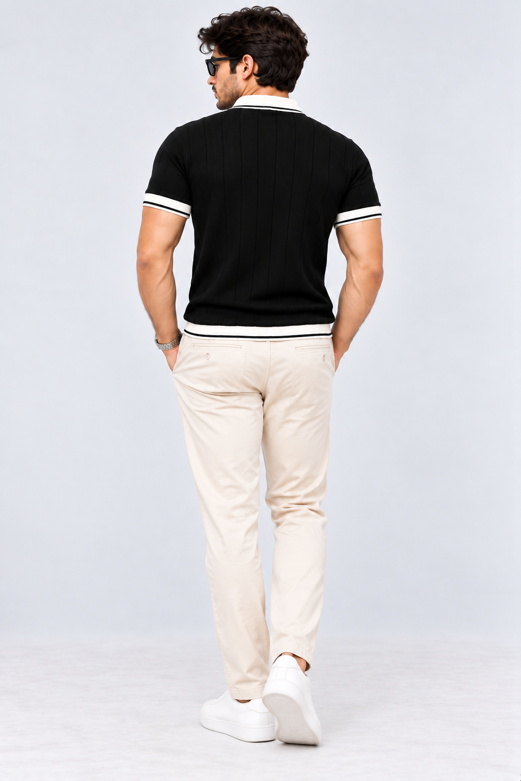 Noir Edge Contrast Trim Textured Polo T-Shirt for Men