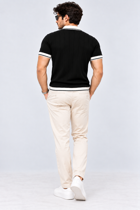 Noir Edge Contrast Trim Textured Polo T-Shirt for Men