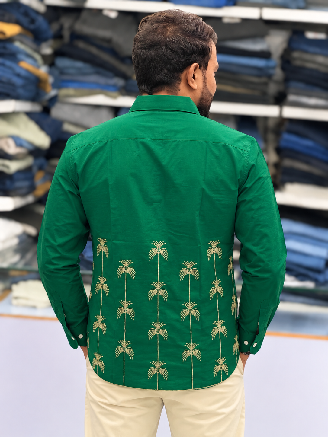 Men’s Emerald Green Palm Embroidered Kurta Shirt | Premium Festive Ethnic Wear
