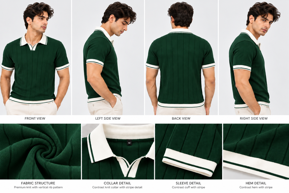 Evergreen Luxe Contrast Polo T-Shirt for Men