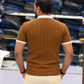 Men's Premium Brown Ribbed Polo T-Shirt with White Contrast Collar and Sleeve Details