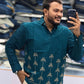 Men’s Teal Blue Palm Embroidered Kurta Shirt | Modern Resort-Inspired Ethnic Wear