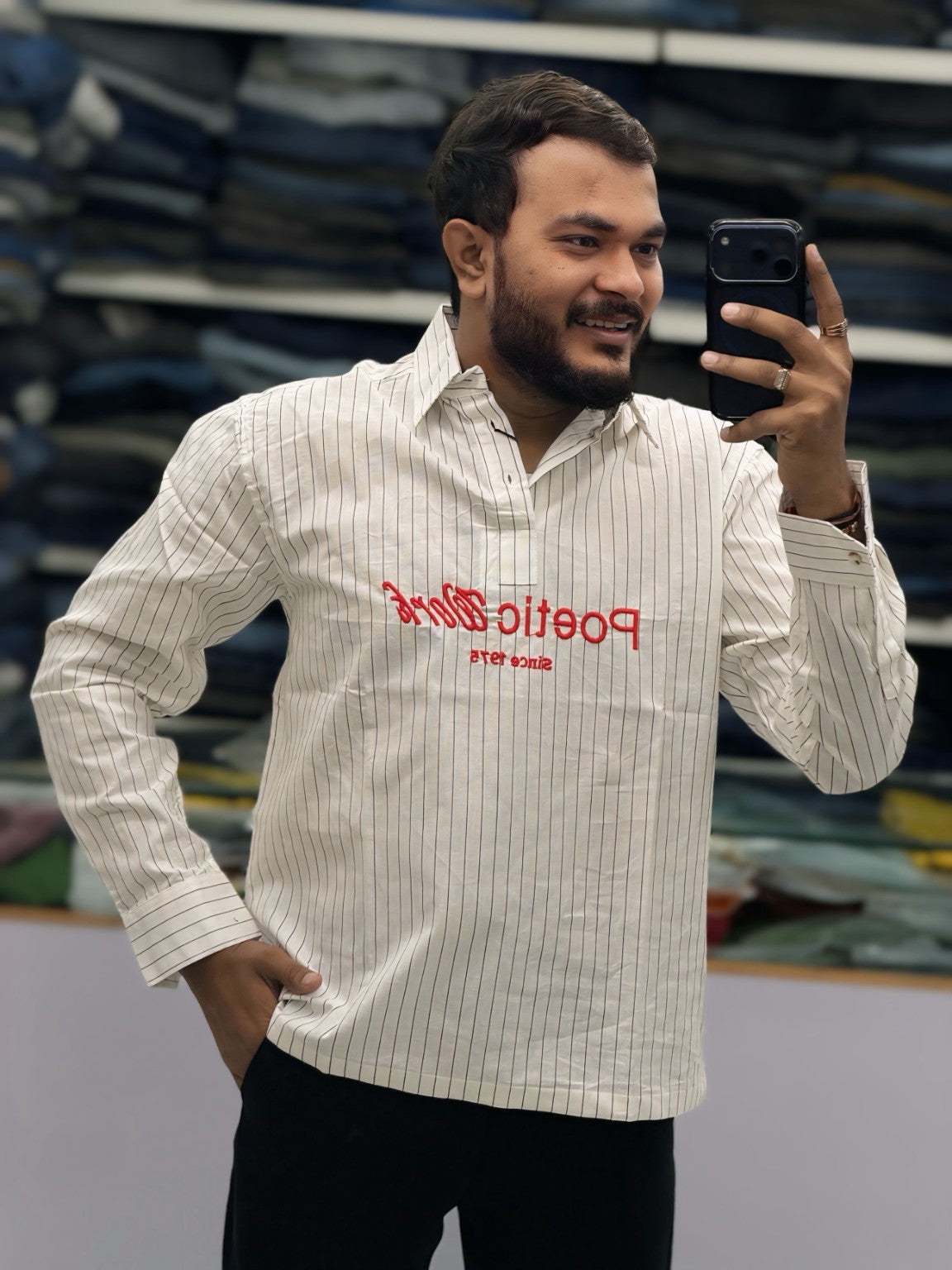 Men's White Striped Kurta Shirt – Stylish Full Sleeve Ethnic Casual Wear
