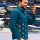 Men’s Teal Blue Palm Embroidered Kurta Shirt | Modern Resort-Inspired Ethnic Wear