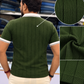 Men's Premium Olive Green Ribbed Polo T-Shirt with White Contrast Collar and Sleeve Details