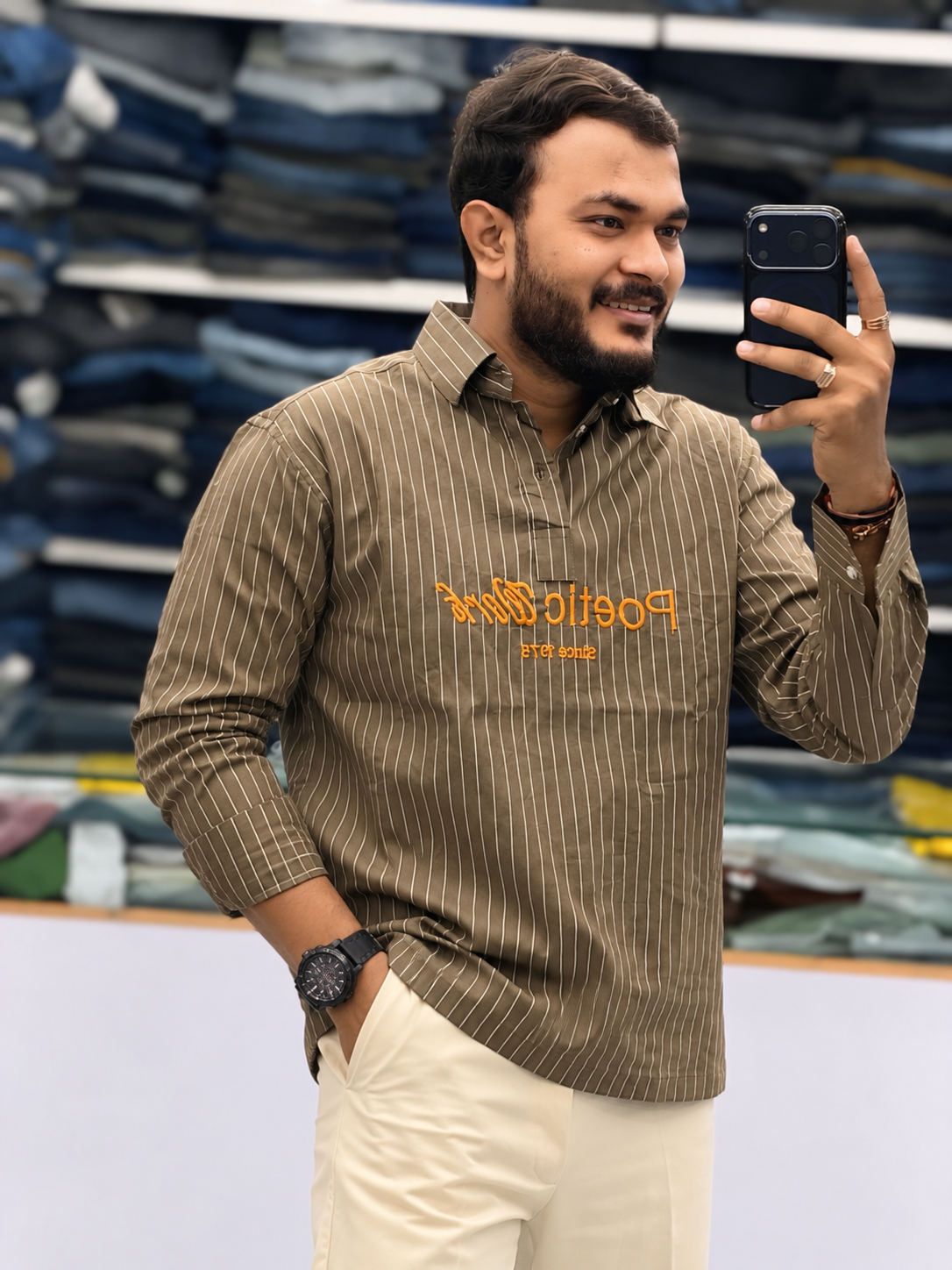 Men's Striped Cotton Kurta Style Shirt – Stylish Casual Ethnic Wear for Men