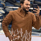 Men’s Mocha Brown Cactus Embroidered Kurta Shirt | Contemporary Statement Ethnic Wear