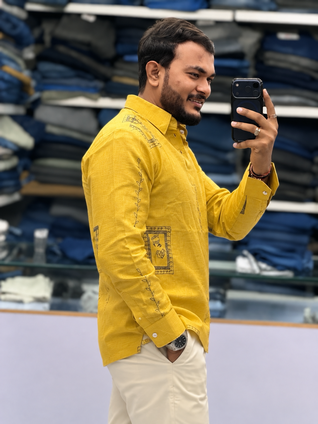 Men's Premium Yellow Embroidered Kurta Shirt | Stylish Festive Ethnic Wear