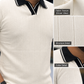 Men's Premium Cream Textured Polo T-Shirt with Black Collar and Striped Details