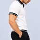 Men's Premium White Textured Polo T-Shirt with Black Collar & Contrast Trim