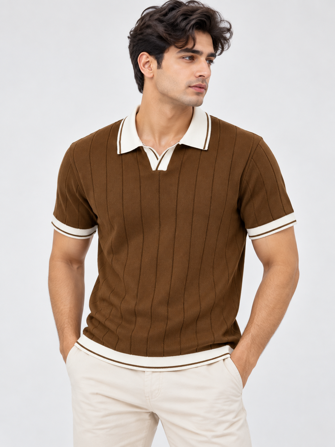 Cocoa Royale Textured Contrast Polo T-Shirt for Men