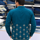 Men’s Teal Blue Palm Embroidered Kurta Shirt | Modern Resort-Inspired Ethnic Wear