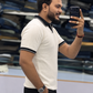Men's Premium Cream Textured Polo T-Shirt with Black Collar and Striped Details