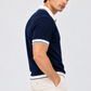 Midnight Crest Textured Contrast Polo T-Shirt for Men