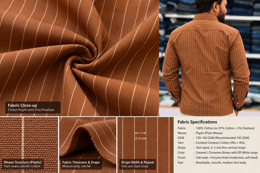Men's Rust Brown Striped Kurta Shirt – Stylish Full Sleeve Ethnic Casual Wear