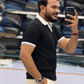 Men's Premium Black Ribbed Polo T-Shirt with White Contrast Collar and Sleeve Details