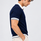 Midnight Crest Textured Contrast Polo T-Shirt for Men