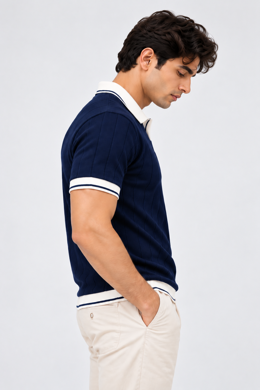 Midnight Crest Textured Contrast Polo T-Shirt for Men