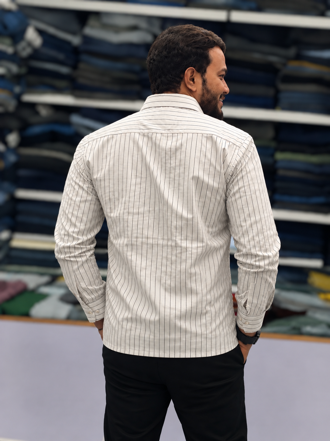 Men's White Striped Kurta Shirt – Stylish Full Sleeve Ethnic Casual Wear