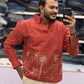 Men’s Coral Orange Tropical Palm Embroidered Kurta Shirt | Modern Resort-Inspired Ethnic Wear