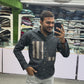 Men’s Dark Grey Casual Cotton Shirt with Striped Contrast Panels – Stylish Designer Shirt