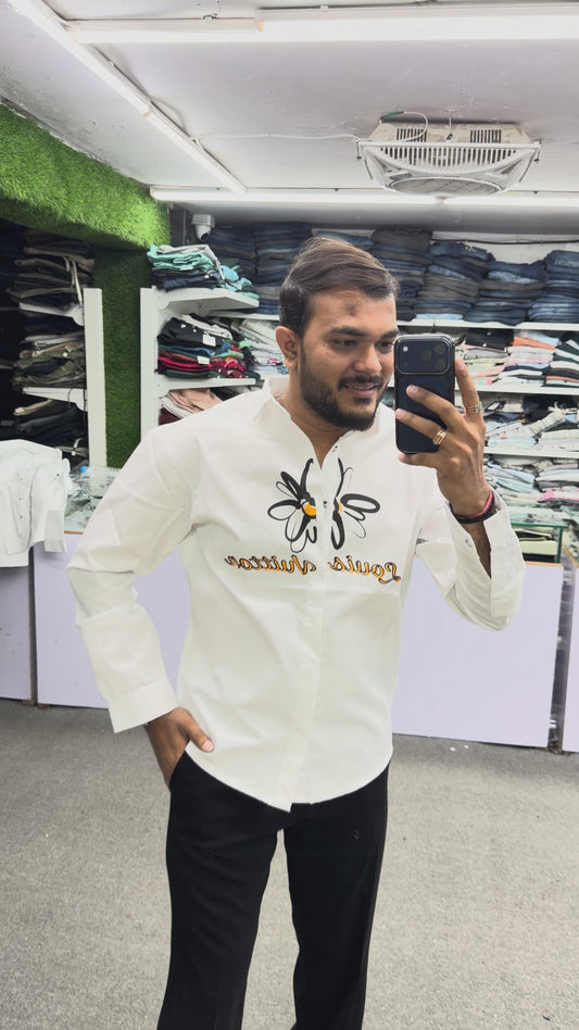 Men’s White Butterfly Graphic Print Shirt – Stylish Casual Cotton Designer