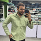Men’s Olive Green Cotton Shirt with Embroidered Pocket