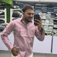 Men’s Dusty Pink Cotton Shirt with Embroidery Sleeve & Pocket Design – Premium Stylish Casual Shirt for Men