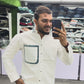 Men’s White Cotton Shirt with Contrast Plaid Pocket – Premium Casual Designer Shirt
