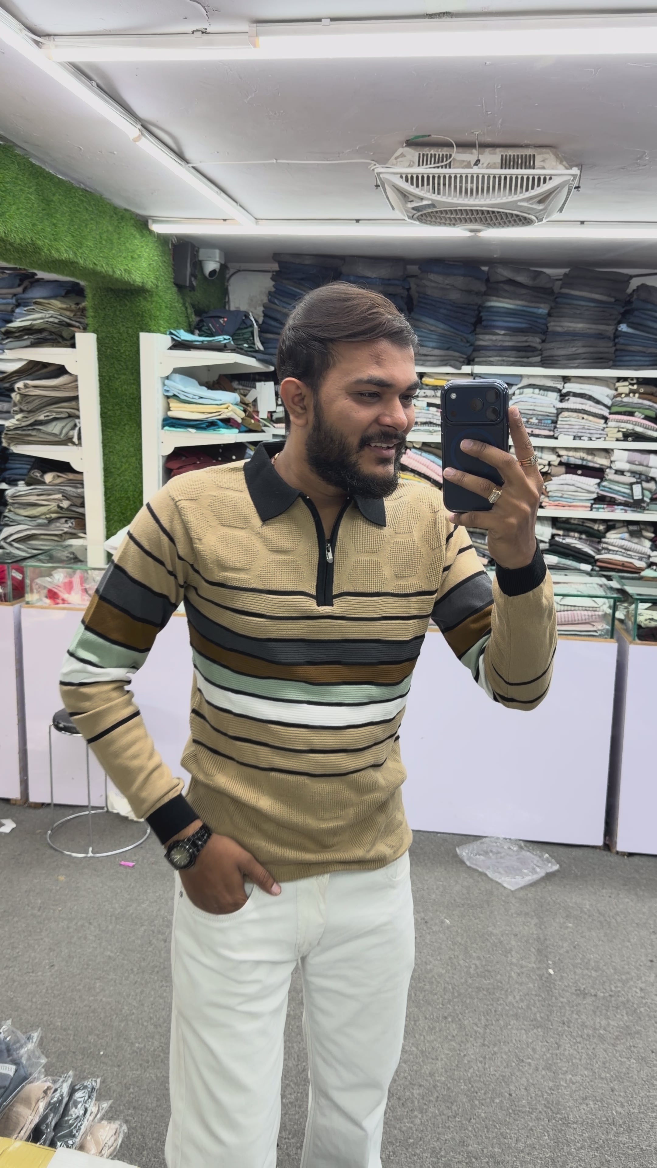 Premium Multi-Color Textured Striped Half-Zip Winter Sweater